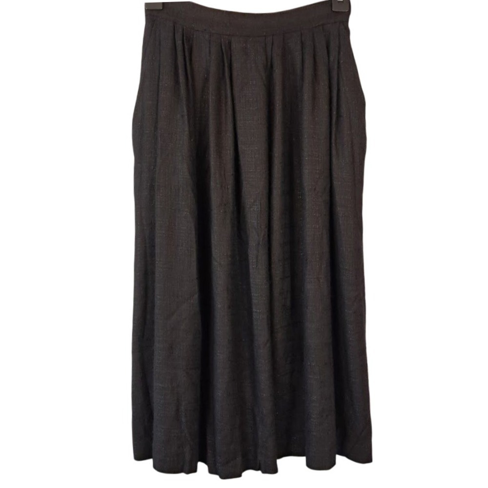 Vintage‎ 70s CLAUDE XXS Gathered Dirndl-Style Black Midi Skirt Grandmacore Boho